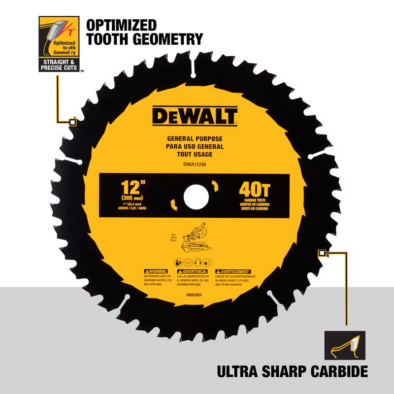 DeWalt 12 in. D X 1 in. Carbide Tipped Circular Saw Blade 40 teeth