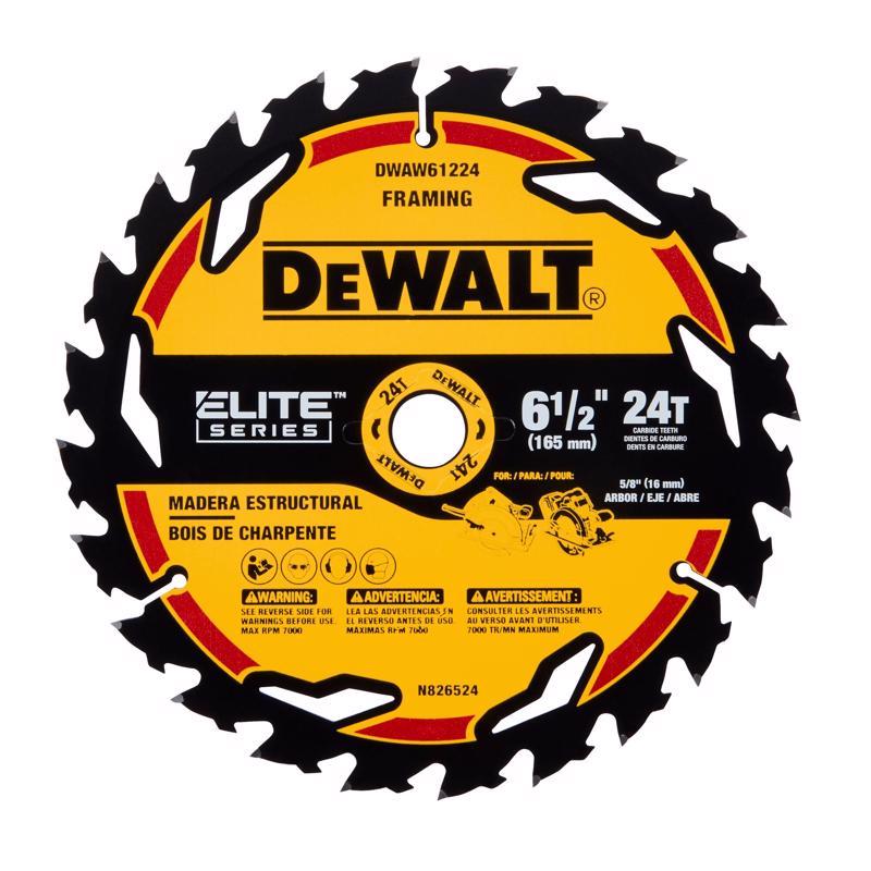 DeWalt Elite Series 6-1/2 in. D X 5/8 in. Carbide Circular Saw Blade 24 teeth