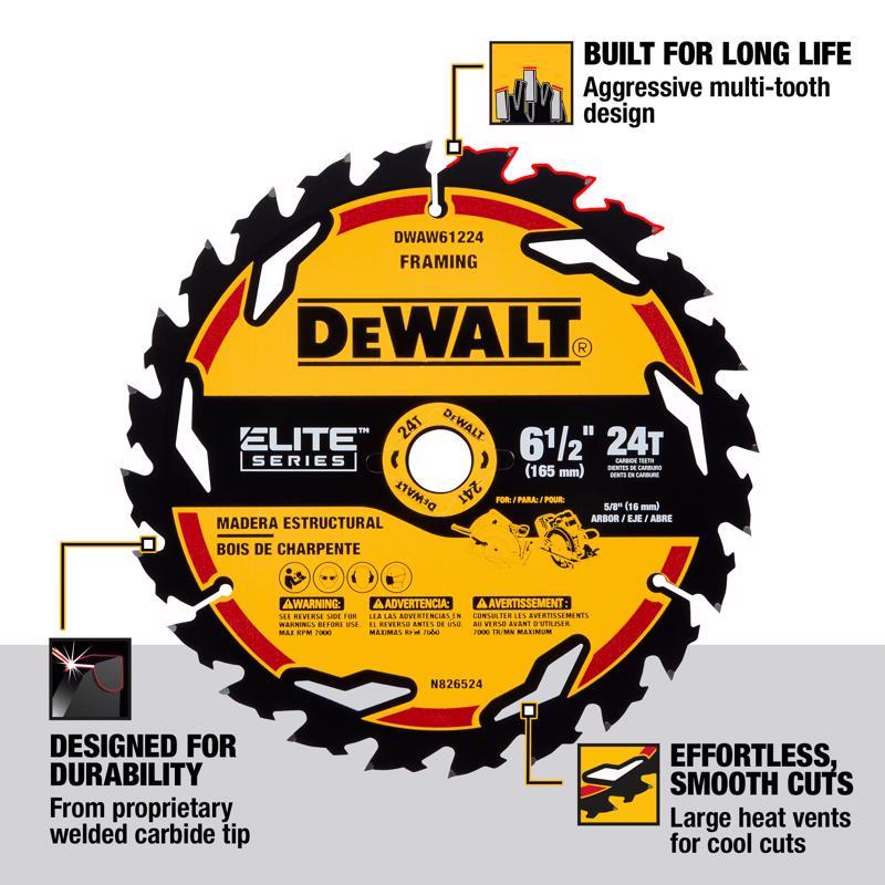DeWalt Elite Series 6-1/2 in. D X 5/8 in. Carbide Circular Saw Blade 24 teeth