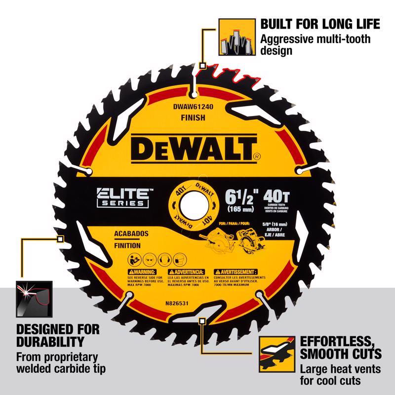 DeWalt Elite Series 6-1/2 in. D X 5/8 in. Carbide Circular Saw Blade 40 teeth