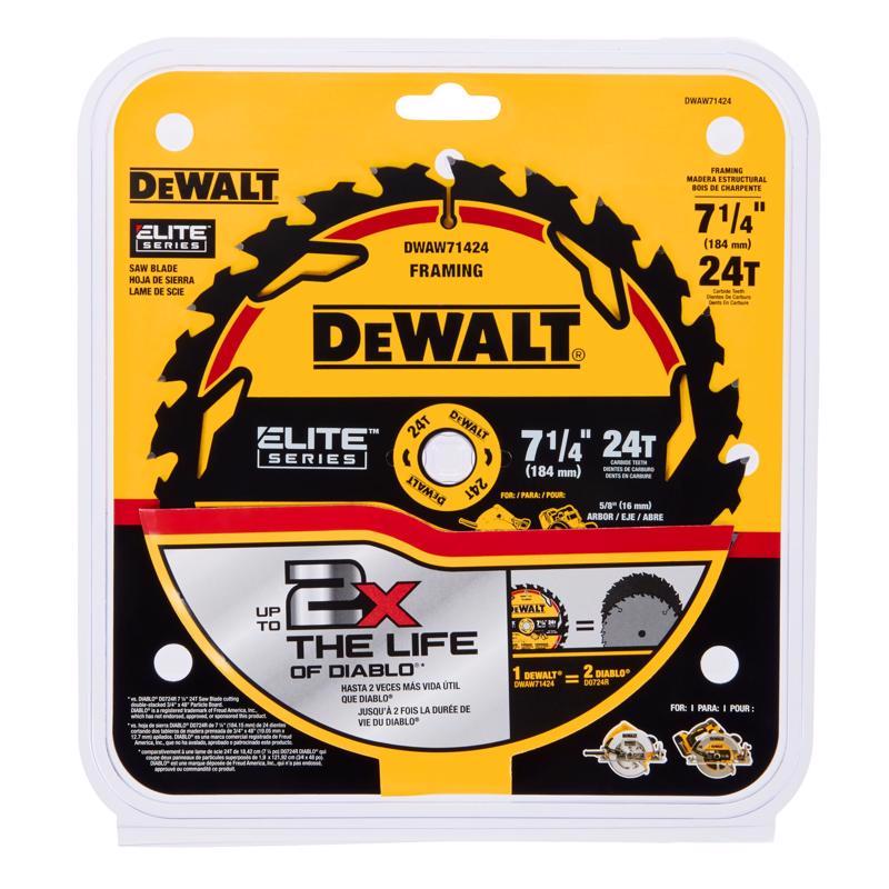 DeWalt Elite Series 7-1/4 in. D X 5/8 in. Carbide Circular Saw Blade 24 teeth