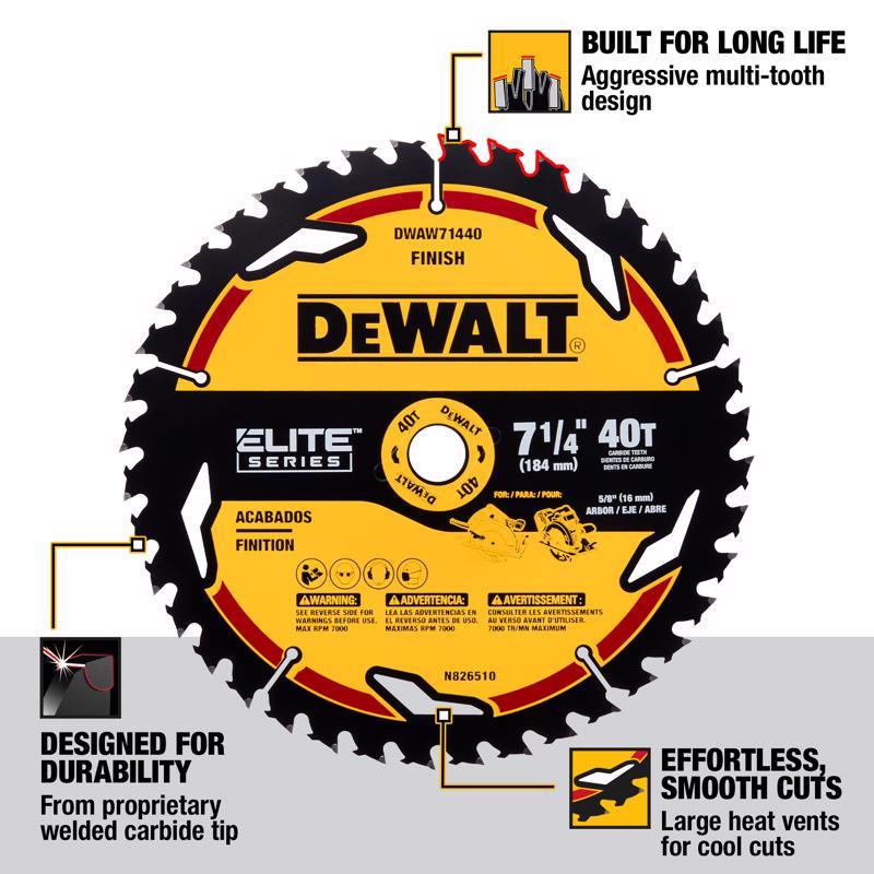 DeWalt Elite Series 7-1/4 in. D X 5/8 in. Carbide Circular Saw Blade 40 teeth