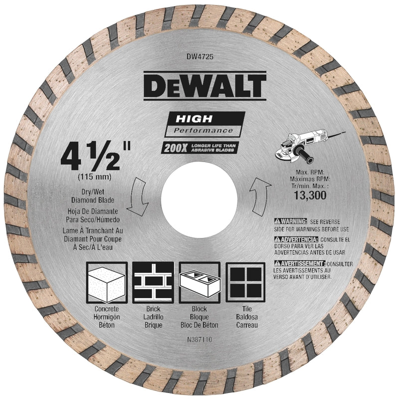 DeWalt High Performance 4-1/2 in. D X 7/8 in. Diamond Turbo Masonry Cut-Off Blade