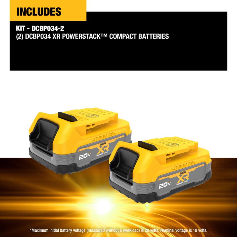 DeWalt 20V MAX XR POWERSTACK DCBP034-2 1.7 Ah Lithium-Ion Compact Battery 2 pc