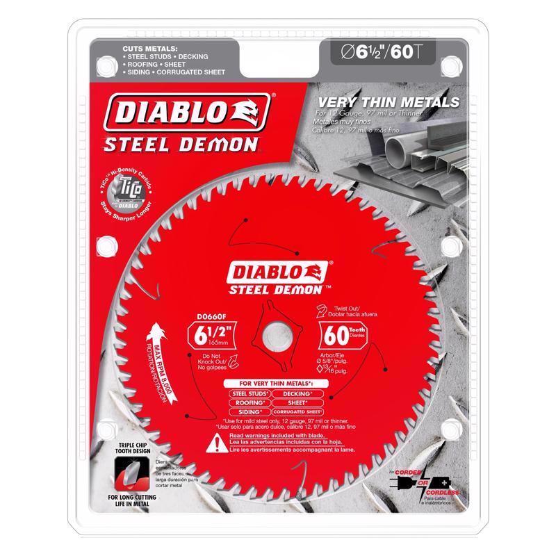 Diablo Steel Demon 6-1/2 in. D X 5/8 in. TiCo Hi-Density Carbide Circular Saw Blade 60 teeth