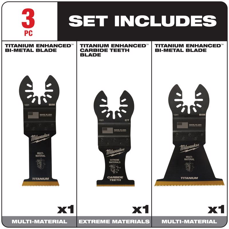 Milwaukee Universal Fit Open-Lok High Carbon Steel Multi-Tool Oscillating Blade Set Multi-Material 3