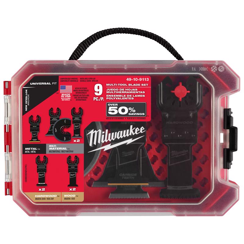 Milwaukee Universal Fit Open-Lok Carbide Multi-Tool Oscillating Blade Set Multi-Material 9 pc