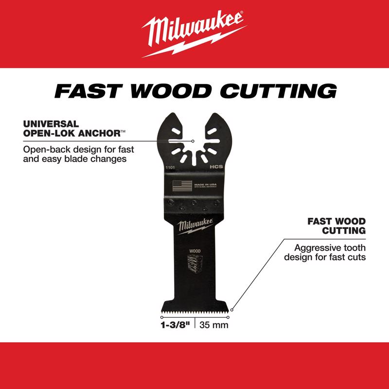 Milwaukee Universal Fit Open-Lok 1-3/8 in. L X 1-3/8 in. W High Carbon Steel Multi-Tool Oscillating