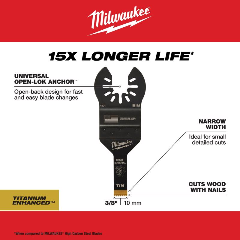 Milwaukee Universal Fit Open-Lok 3/8 in. W Bi-Metal Multi-Tool Oscillating Blade Multi-Material