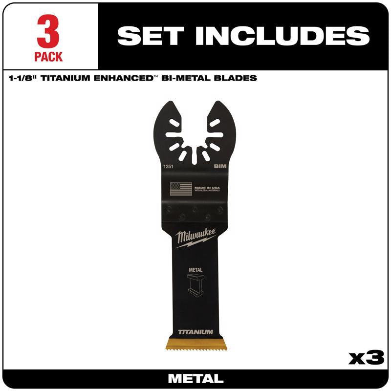 Milwaukee Universal Fit Open-Lok 1-1/8 in. W Bi-Metal Multi-Tool Oscillating Blade Multi-Material 3