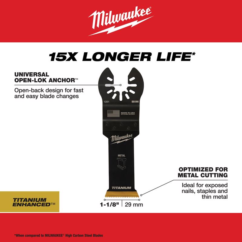 Milwaukee Universal Fit Open-Lok 1-1/8 in. W Bi-Metal Multi-Tool Oscillating Blade Multi-Material 10