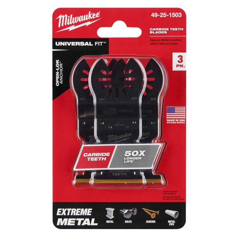 Milwaukee Universal Fit Open-Lok 3.58 in. L X 1-3/8 in. W Carbide Metal Blade Extreme Metal 3 pk