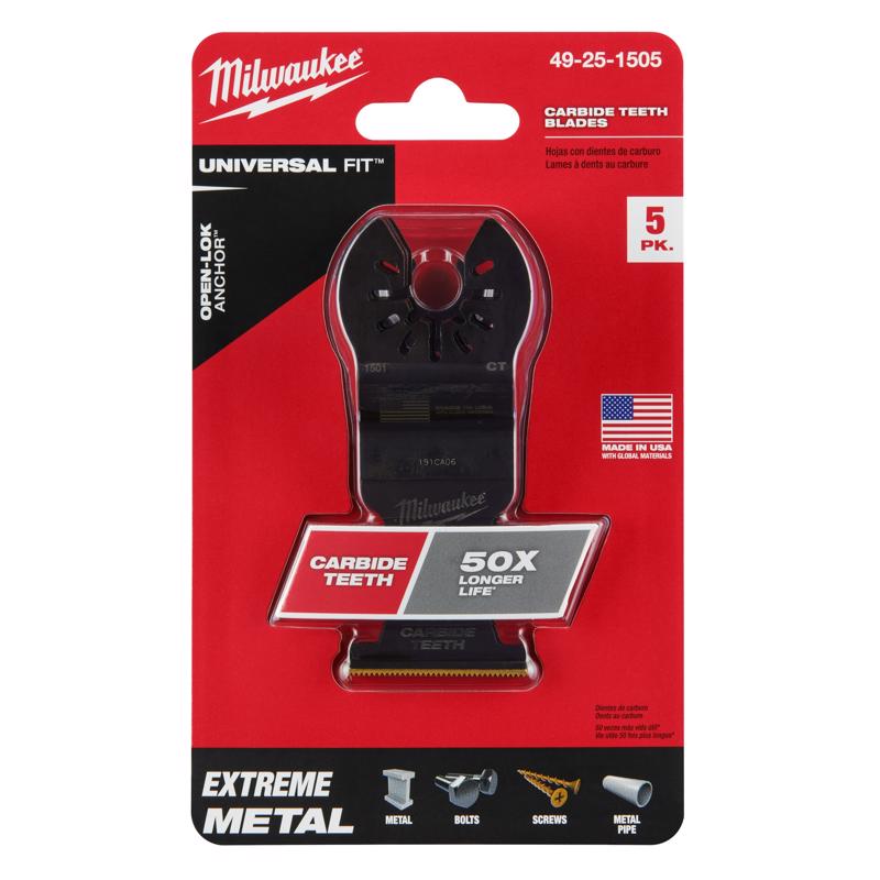 Milwaukee Universal Fit Open-Lok 1-3/8 in. W Carbide Metal Blade Extreme Metal 5 pk