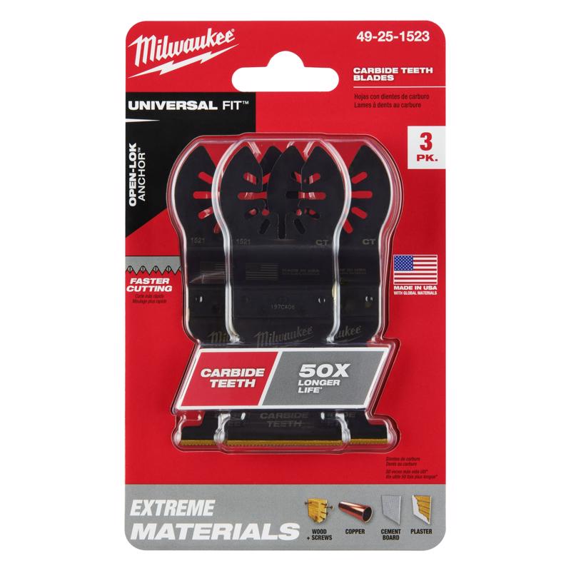 Milwaukee Universal Fit Open-Lok 3.58 in. L X 1-3/8 in. W Carbide Multi-Tool Oscillating Blade Extre