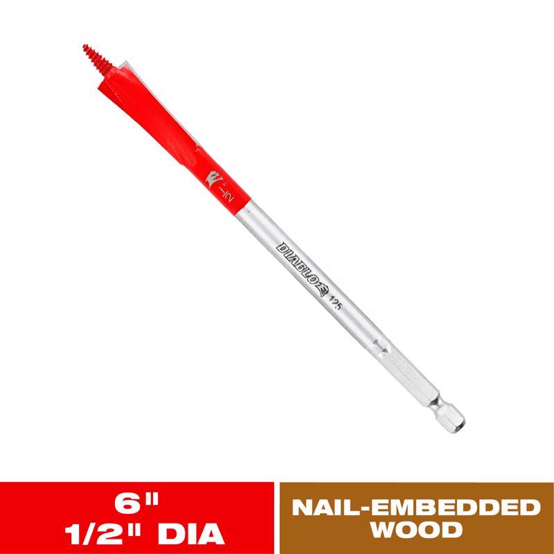 Diablo Demo Demon 1/2 in. X 6 in. L High Carbon Steel Nail-Embedded Wood Spade Bit Hex Shank