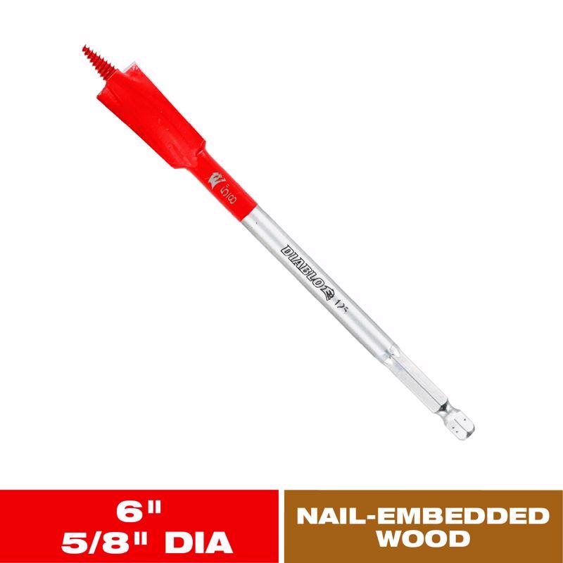 Diablo Demo Demon 5/8 in. X 6 in. L High Carbon Steel Nail-Embedded Wood Spade Bit Hex Shank