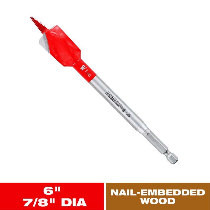 Diablo Demo Demon 7/8 in. X 6 in. L High Carbon Steel Nail-Embedded Wood Spade Bit Hex Shank