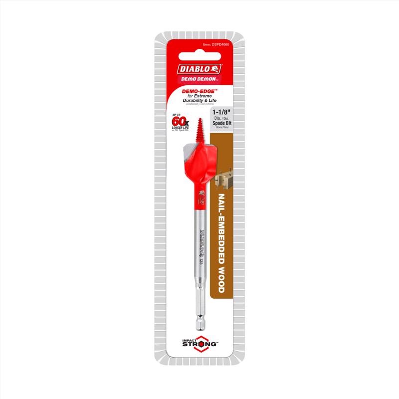 Diablo Demo Demon 1-1/8 in. X 6 in. L High Carbon Steel Nail-Embedded Wood Spade Bit Hex Shank