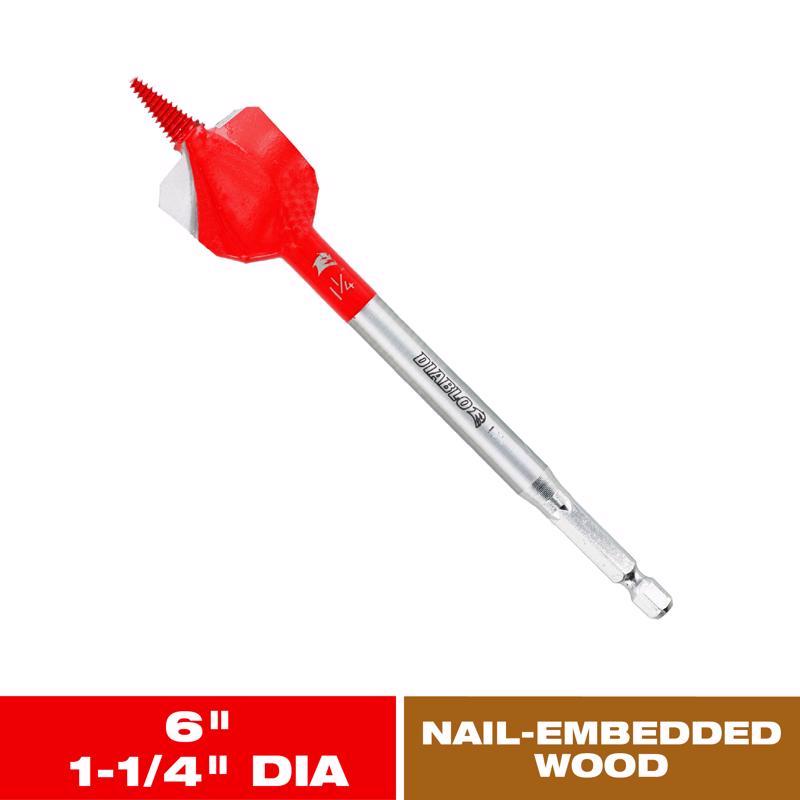 Diablo Demo Demon 1-1/4 in. X 6 in. L High Carbon Steel Nail-Embedded Wood Spade Bit Hex Shank