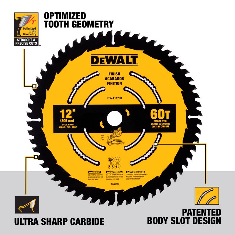 DeWalt 12 in. D X 1 in. Carbide Tipped Finishing Saw Blade 60 teeth