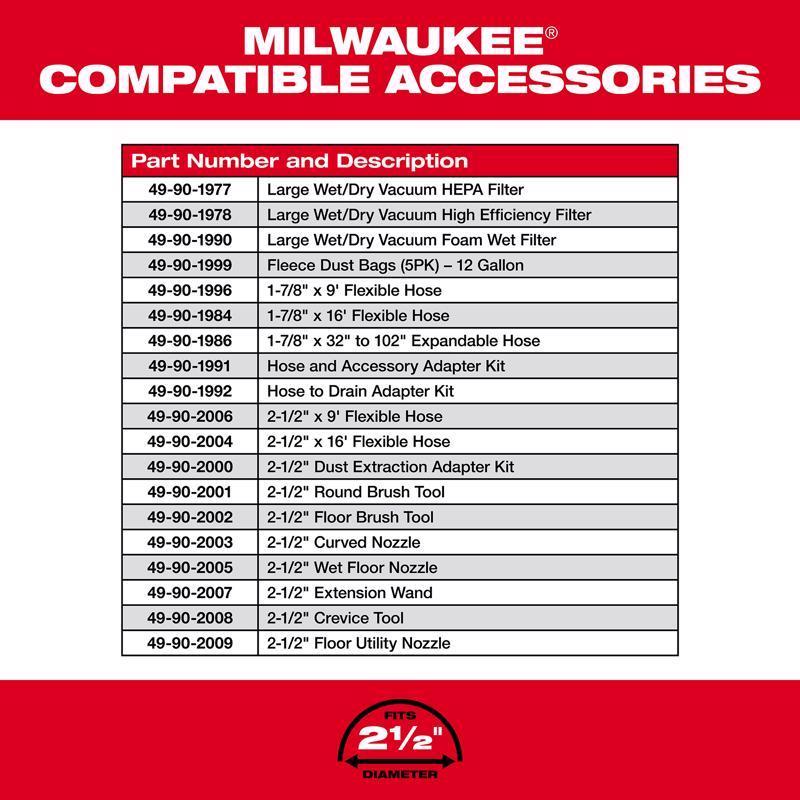 Milwaukee M18 FUEL 0930-22HD 12 gal Cordless Wet/Dry Vacuum Kit (Battery & Charger) 36 V 4.25 HP