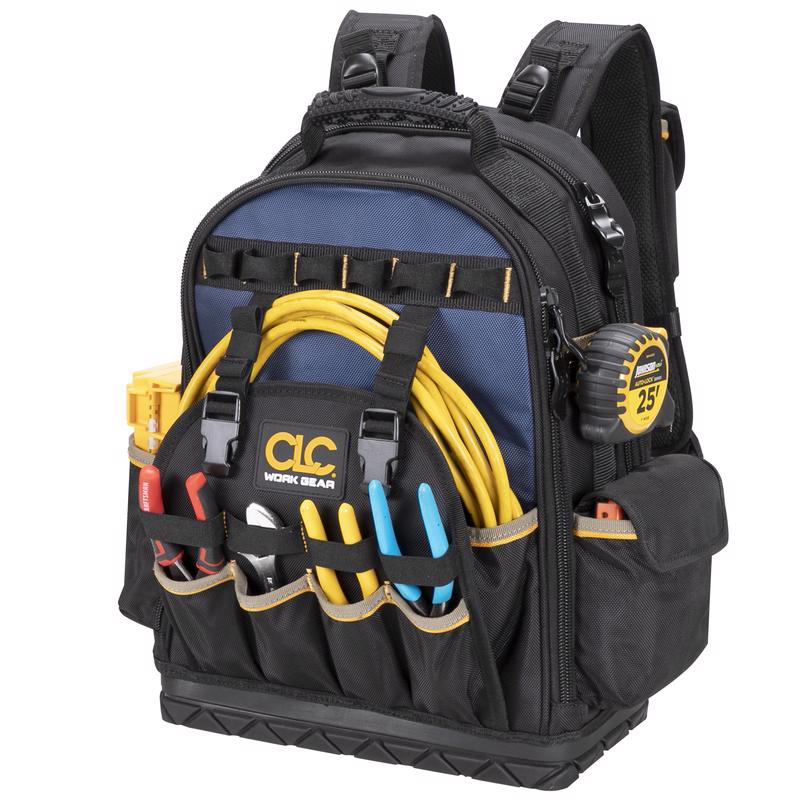 CLC 13 in. W X 18 in. H Ballistic Polyester Backpack Tool Bag 38 pocket Black/Blue