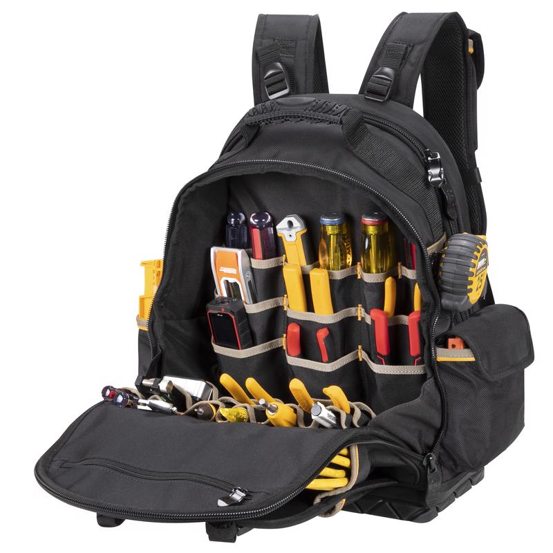 CLC 13 in. W X 18 in. H Ballistic Polyester Backpack Tool Bag 38 pocket Black/Blue