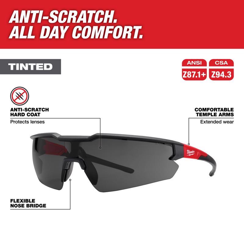 Milwaukee Safety Glasses Tinted Lens Black/Red Frame