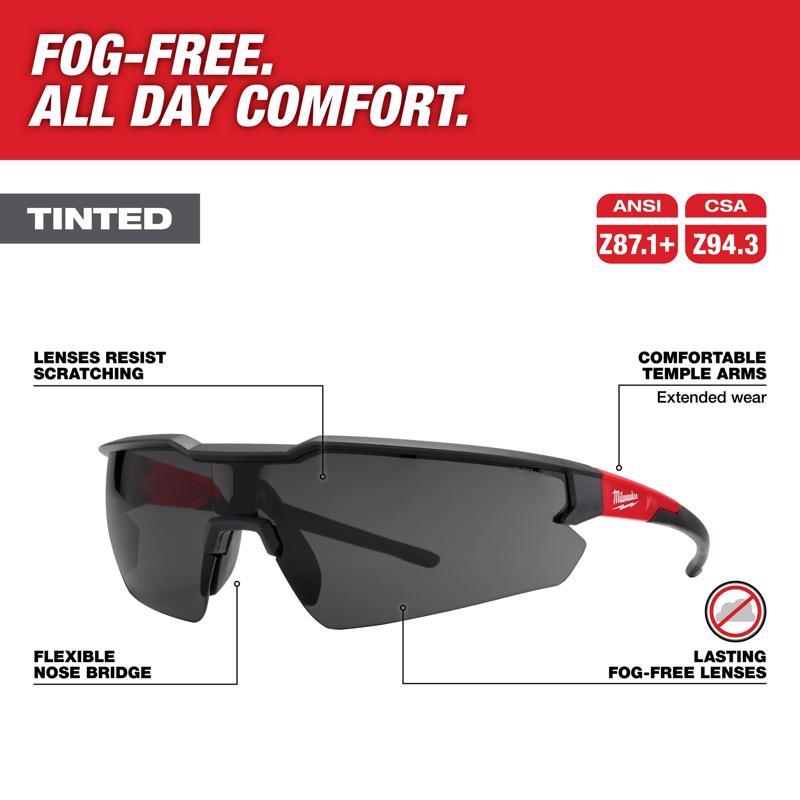 Milwaukee Anti-Fog Safety Glasses Tinted Lens Black/Red Frame