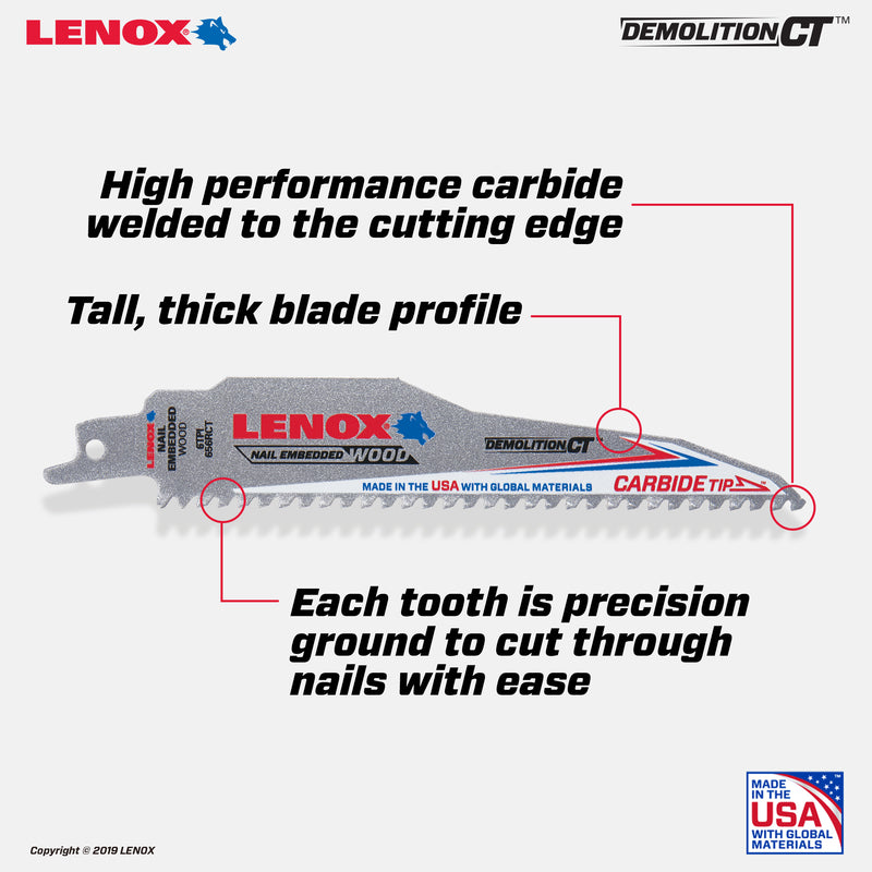 Lenox Demolition CT 6 in. Carbide Tipped Reciprocating Saw Blade 6 TPI