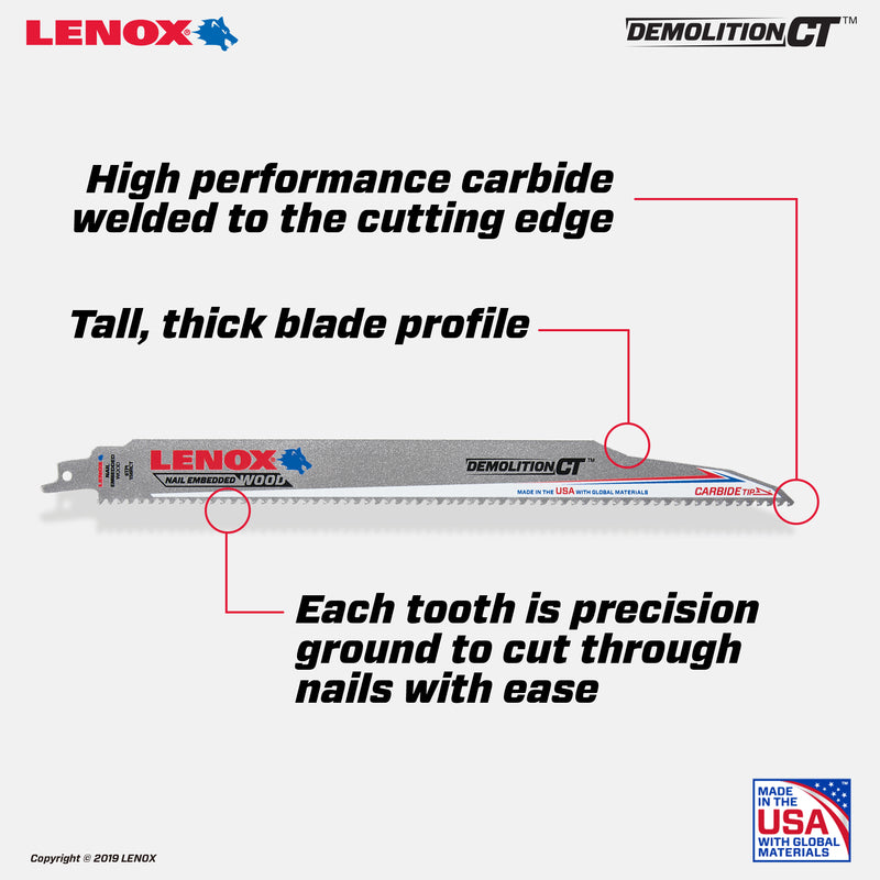 Lenox Demolition CT 12 in. Carbide Tipped Reciprocating Saw Blade 6 TPI