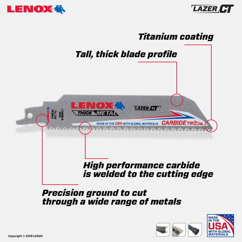 Lenox Lazer CT 6 in. Carbide Tipped Reciprocating Saw Blade 8 TPI