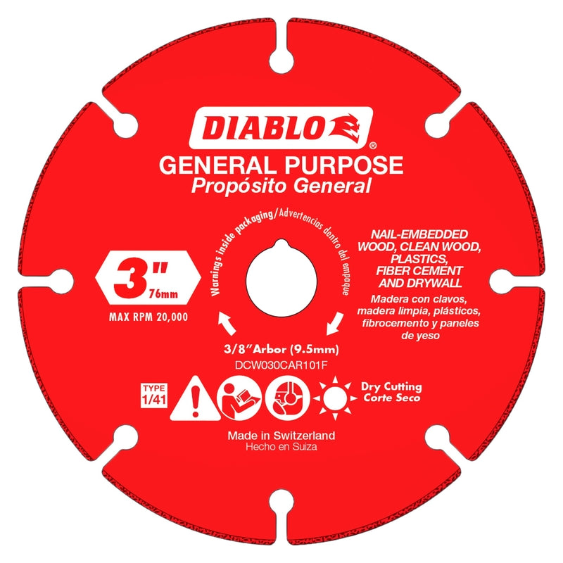 Diablo 3 in. D X 3/8 in. X 1.8MM in. thick Carbide Cut-Off Wheel