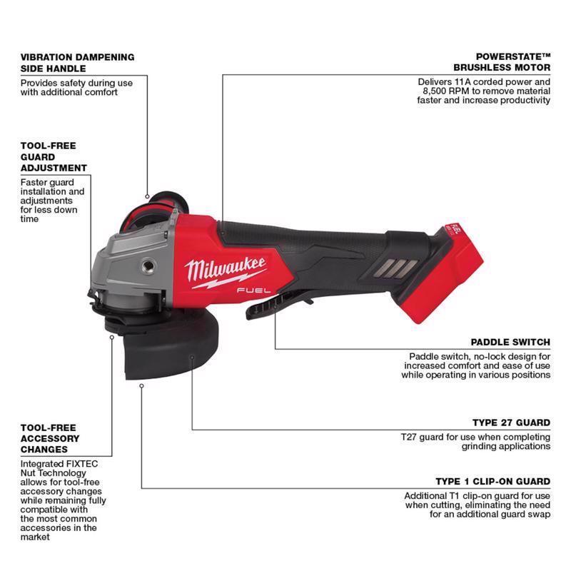 Milwaukee 18V Cordless 4-1/2 to 5 in. Grinder Tool Only