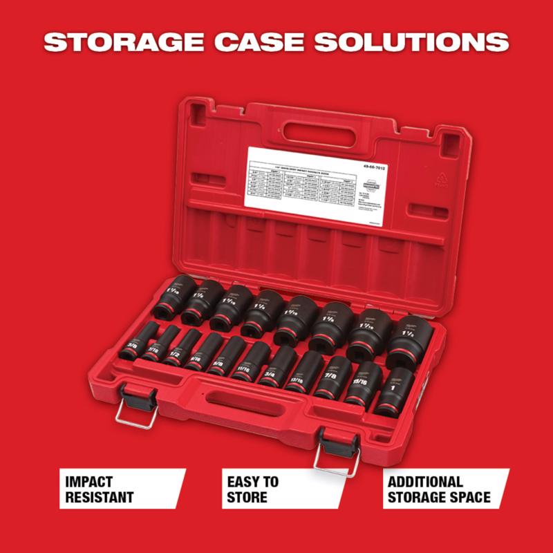 Milwaukee ShockWave 1/2 in. drive SAE 6 Point Deep Impact Rated Socket Set 19 pc