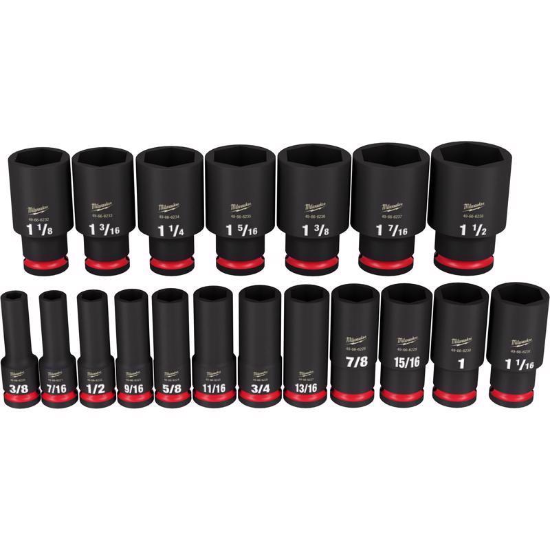 Milwaukee ShockWave 1/2 in. drive SAE 6 Point Deep Impact Rated Socket Set 19 pc