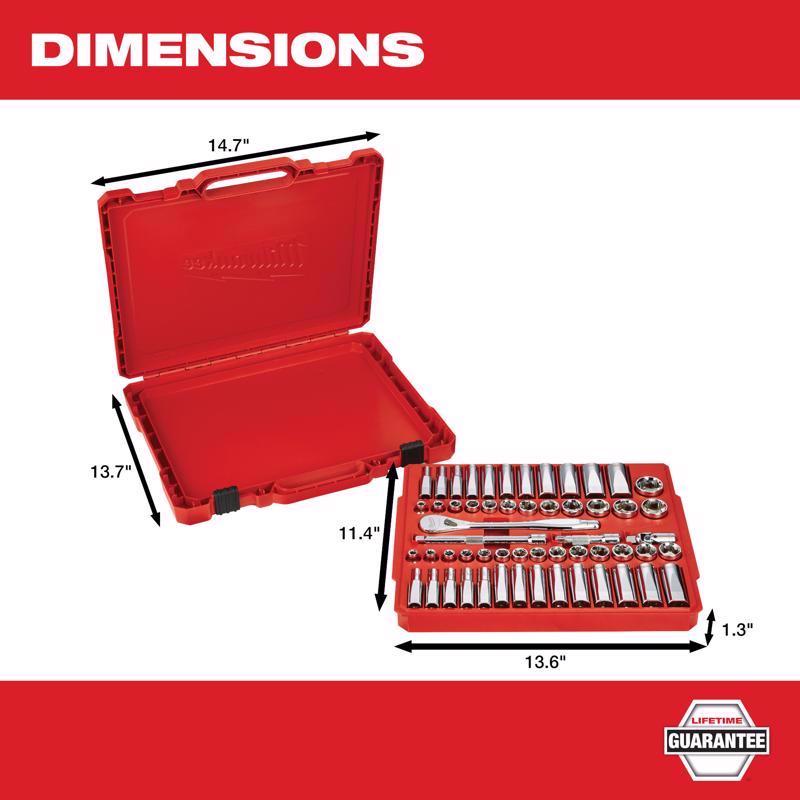 Milwaukee 3/8 in. drive Metric/SAE Mechanics Socket and Ratchet Set 56 pc