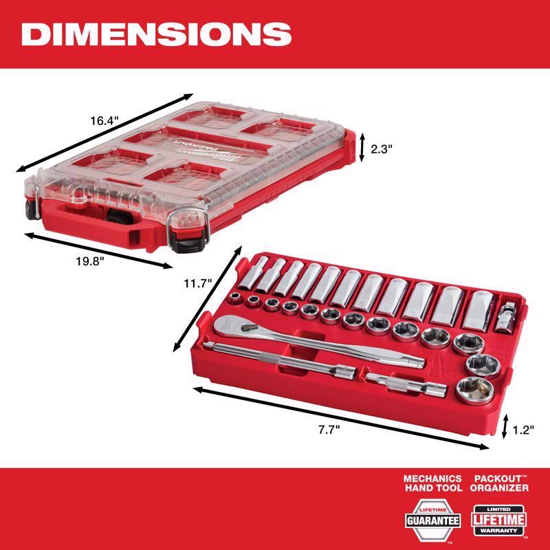 Milwaukee packout 3/8 in. drive SAE 28 Piece Mechanics Ratchet and Socket Set