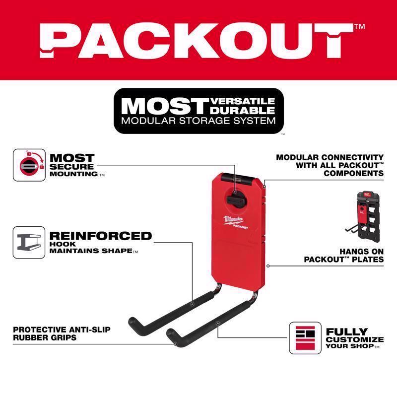 Milwaukee Packout Shop Storage Small Black/Red Plastic 9 in. L Straight Hook 25 lb