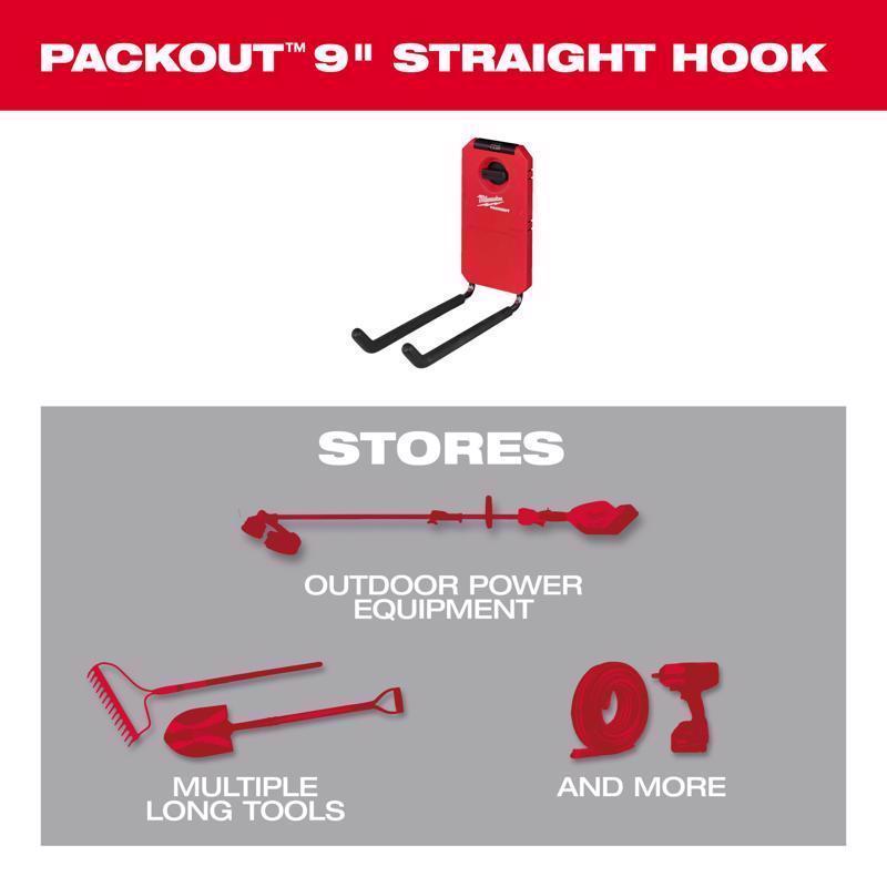Milwaukee Packout Shop Storage Small Black/Red Plastic 9 in. L Straight Hook 25 lb