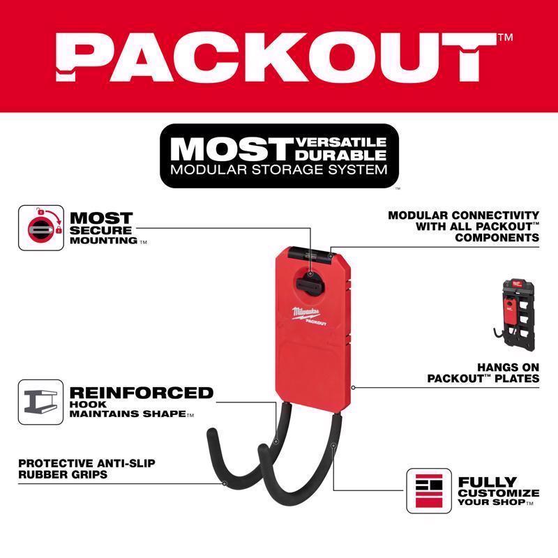 Milwaukee Packout Shop Storage Small Black/Red Plastic 7 in. L Curved Hook 25 lb