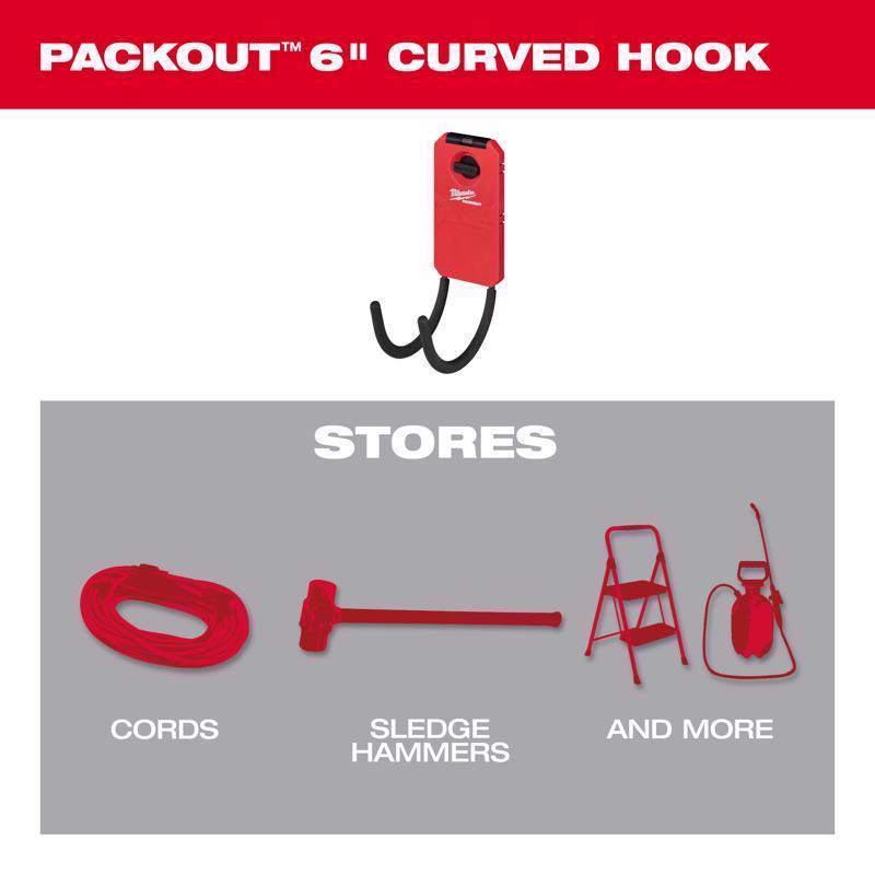 Milwaukee Packout Shop Storage Small Black/Red Plastic 7 in. L Curved Hook 25 lb