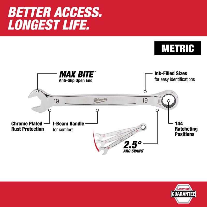 Milwaukee Metric Ratcheting Combination Wrench Set 12 in. L 7 pc