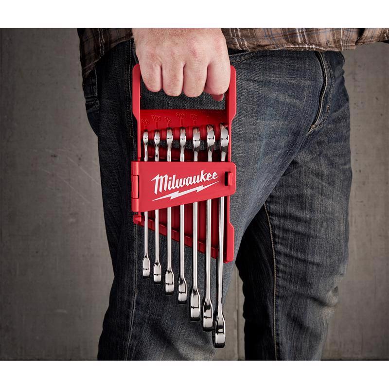 Milwaukee SAE Ratcheting Combination Wrench Set 12 in. L 7 pc