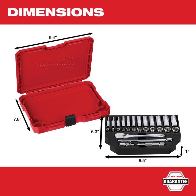 Milwaukee 1/4 in. drive Metric Mechanics Socket and Ratchet Set 28 pc