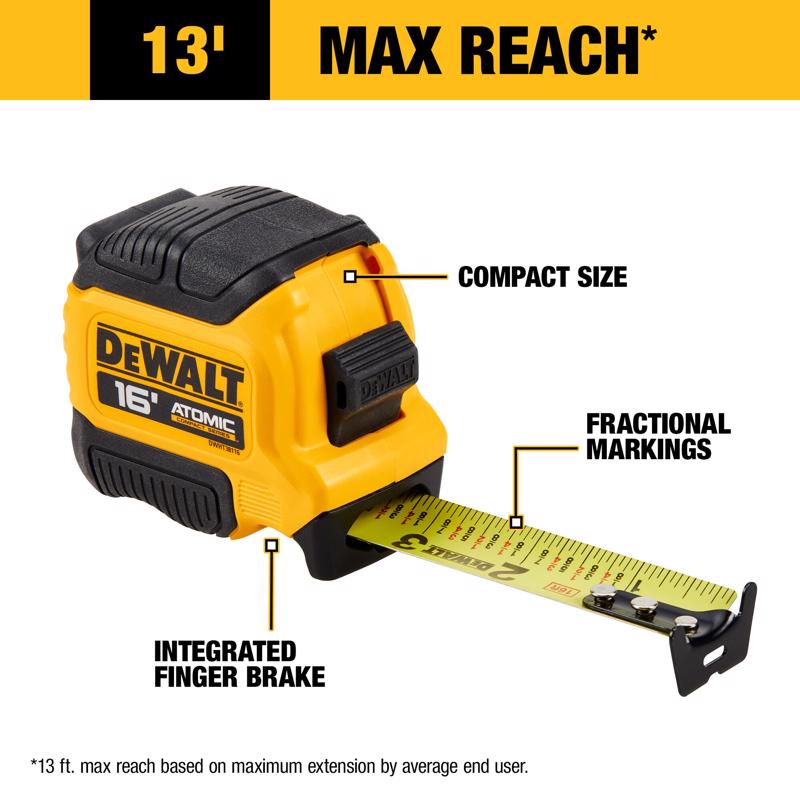 DeWalt ATOMIC 16 ft. L X 1.25 in. W Compact Tape Measure