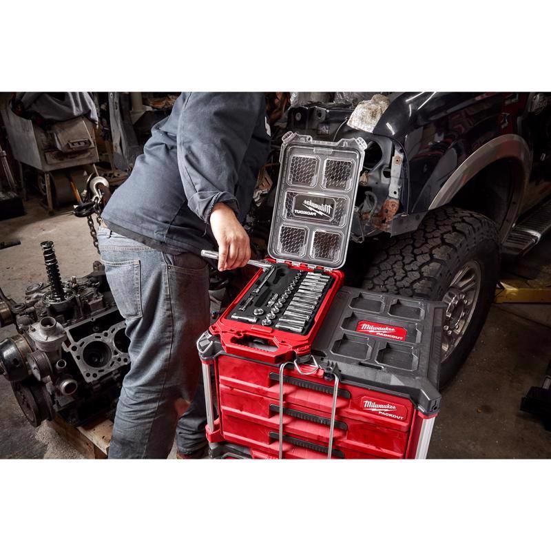 Milwaukee Packout 3/8 in. drive Metric 6 Point Mechanics Socket and Ratchet Set 32 pc