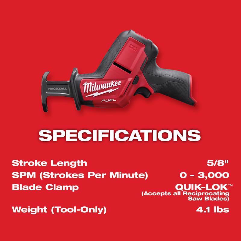 Milwaukee M12 FUEL Hackzall Cordless Brushless Reciprocating Saw Tool Only