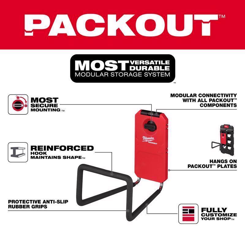 Milwaukee Packout Small Black/Red Plastic 9.5 in. L Wide Hook