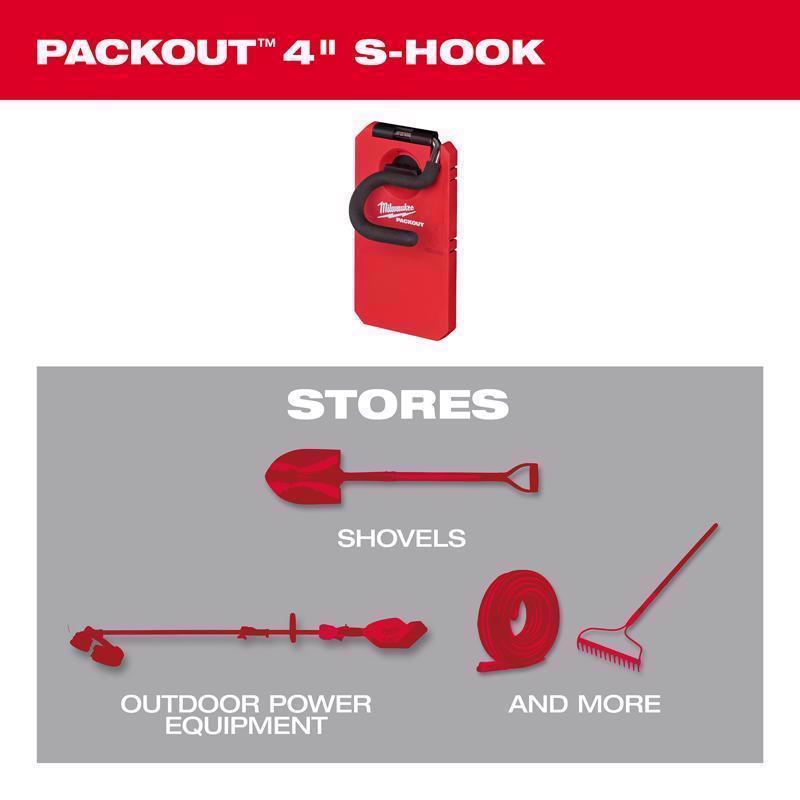Milwaukee Packout Small Black/Red Plastic 8 in. L S-Hook